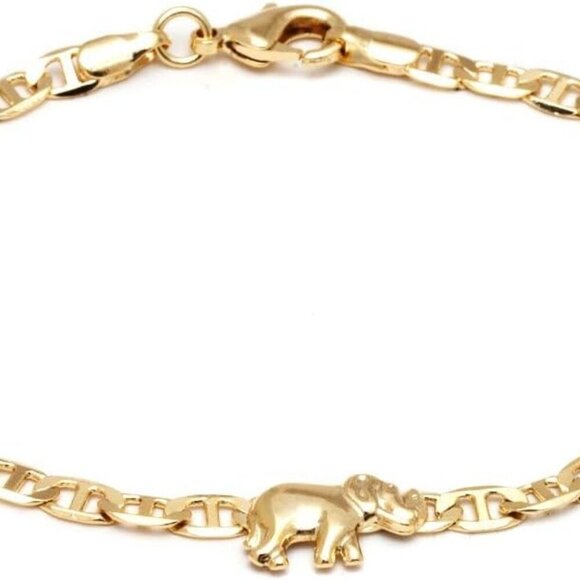 18K Gold Plated Flat Marina Elephant Anklet For Women - Made In Brazil - Picture 1 of 5